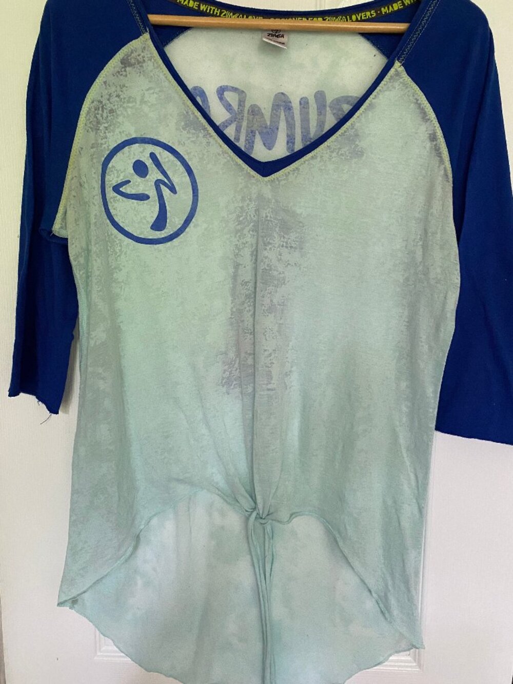🔥RARE Zumba Fitness Astral Burnout Front-Tie Baseball Tee - Blue - XXL